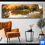 Spannbild Schwan Im Teich Panorama Produktvorschau mit dem Bild Schwan im Teich im Format Panorama.