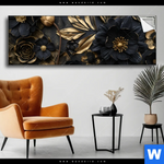 Spannbild Schwarze Und Goldene Blueten Panorama Produktvorschau mit dem Bild Schwarze und goldene Blüten im Format Panorama.