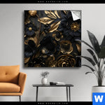 Spannbild Schwarze Und Goldene Blueten Quadrat Produktvorschau mit dem Bild Schwarze und goldene Blüten im Format Quadrat.