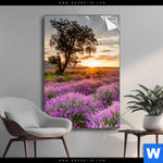 Spannbild Sonnenaufgang Im Lavendelfeld Hochformat Produktvorschau mit dem Bild Sonnenaufgang im Lavendelfeld im Format Hochformat.