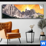 Spannbild Sonnenuntergang In Den Bergen Panorama Produktvorschau mit dem Bild Sonnenuntergang in den Bergen im Format Panorama.
