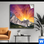 Spannbild Sonnenuntergang In Den Bergen Quadrat Produktvorschau mit dem Bild Sonnenuntergang in den Bergen im Format Quadrat.