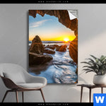 Spannbild Sonnenuntergang In Meeresgrotte Hochformat Produktvorschau mit dem Bild Sonnenuntergang in Meeresgrotte im Format Hochformat.