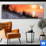 Spannbild Sonnenuntergang Mit Duene Und Meer Panorama Produktvorschau mit dem Bild Sonnenuntergang mit Düne und Meer im Format Panorama.