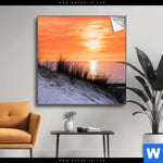 Spannbild Sonnenuntergang Mit Duene Und Meer Quadrat Produktvorschau mit dem Bild Sonnenuntergang mit Düne und Meer im Format Quadrat.