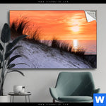 Spannbild Sonnenuntergang Mit Duene Und Meer Querformat Produktvorschau mit dem Bild Sonnenuntergang mit Düne und Meer im Format Querformat.