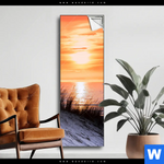 Spannbild Sonnenuntergang Mit Duene Und Meer Schmal Produktvorschau mit dem Bild Sonnenuntergang mit Düne und Meer im Format Schmal.