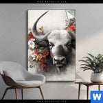 Spannbild Starker Bulle Mit Blumen Hochformat Produktvorschau mit dem Bild Starker Bulle mit Blumen im Format Hochformat.