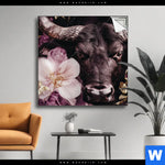 Spannbild Stier Mit Blumen Quadrat Produktvorschau mit dem Bild Stier mit Blumen im Format Quadrat.