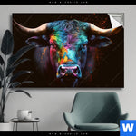 Spannbild Stier Mit Bunten Farben Querformat Produktvorschau mit dem Bild Stier mit bunten Farben im Format Querformat.
