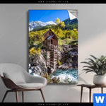Spannbild Waldhuette Am Fluss Hochformat Produktvorschau mit dem Bild Waldhütte am Fluss im Format Hochformat.