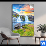 Spannbild Wasserfall Bei Sonnenuntergang Hochformat Produktvorschau mit dem Bild Wasserfall bei Sonnenuntergang im Format Hochformat.