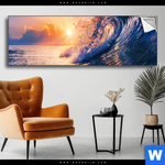 Spannbild Welle Im Sonnenuntergang Panorama Produktvorschau mit dem Bild Welle im Sonnenuntergang im Format Panorama.