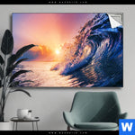 Spannbild Welle Im Sonnenuntergang Querformat Produktvorschau mit dem Bild Welle im Sonnenuntergang im Format Querformat.