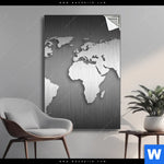 Spannbild Weltkarte Edelstahloptik Hochformat Produktvorschau mit dem Bild Weltkarte Edelstahloptik im Format Hochformat.