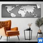 Spannbild Weltkarte Edelstahloptik Panorama Produktvorschau mit dem Bild Weltkarte Edelstahloptik im Format Panorama.