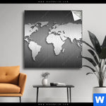 Spannbild Weltkarte Edelstahloptik Quadrat Produktvorschau mit dem Bild Weltkarte Edelstahloptik im Format Quadrat.