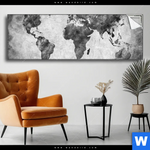 Spannbild Weltkarte Grautoene Panorama Produktvorschau mit dem Bild Weltkarte Grautöne im Format Panorama.