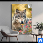 Spannbild Wolfsblick Im Fruehling Hochformat Produktvorschau mit dem Bild Wolfsblick im Frühling im Format Hochformat.