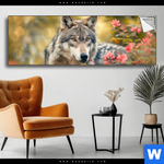 Spannbild Wolfsblick Im Fruehling Panorama Produktvorschau mit dem Bild Wolfsblick im Frühling im Format Panorama.
