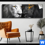 Spannbild Zwei Loewen Schwarz Weiss Panorama Produktvorschau mit dem Bild Zwei Löwen Schwarz & Weiß im Format Panorama.