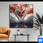 Spannbild Zwei Schwaene Im Wasser Quadrat Produktvorschau mit dem Bild Zwei Schwäne im Wasser im Format Quadrat.