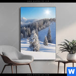 Wechselmotiv Berge Und Waelder In Schnee Hochformat Produktvorschau mit dem Bild Berge und Wälder in Schnee im Format Hochformat.