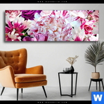 Wechselmotiv Bluehende Pfingstrosen Panorama Produktvorschau mit dem Bild Blühende Pfingstrosen im Format Panorama.