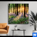 Wechselmotiv Bluehender Wald Bei Sonnenaufgang Quadrat Produktvorschau mit dem Bild Blühender Wald bei Sonnenaufgang im Format Quadrat.