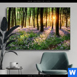 Wechselmotiv Bluehender Wald Bei Sonnenaufgang Querformat Produktvorschau mit dem Bild Blühender Wald bei Sonnenaufgang im Format Querformat.
