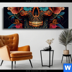 Wechselmotiv Blumenschaedel Schwarz Panorama Produktvorschau mit dem Bild Blumenschädel schwarz im Format Panorama.