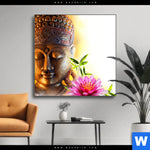 Wechselmotiv Buddha Kopf Seerose Quadrat Produktvorschau mit dem Bild Buddha Kopf & Seerose im Format Quadrat.