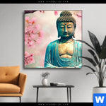 Wechselmotiv Buddha Statue Mit Kirschblueten Quadrat Produktvorschau mit dem Bild Buddha Statue mit Kirschblüten im Format Quadrat.