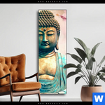 Wechselmotiv Buddha Statue Mit Kirschblueten Schmal Produktvorschau mit dem Bild Buddha Statue mit Kirschblüten im Format Schmal.