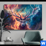 Wechselmotiv Bunter Hirsch In Flammen Querformat Produktvorschau mit dem Bild Bunter Hirsch in Flammen im Format Querformat.