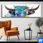 Wechselmotiv Bunter Stierkopf Panorama Produktvorschau mit dem Bild Bunter Stierkopf im Format Panorama.
