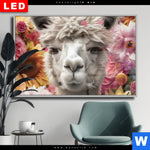Wechselmotiv Dia Alpaka Mit Blumen Querformat Produktvorschau mit dem Bild Alpaka mit Blumen im Format Querformat.