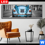 Wechselmotiv Dia Blauer Oldtimer Panorama Produktvorschau mit dem Bild Blauer Oldtimer im Format Panorama.