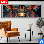 Wechselmotiv Dia Blumenschaedel Schwarz Panorama Produktvorschau mit dem Bild Blumenschädel schwarz im Format Panorama.