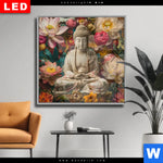 Wechselmotiv Dia Buddha In Farbenfrohen Blumen Quadrat Produktvorschau mit dem Bild Buddha in farbenfrohen Blumen im Format Quadrat.