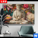 Wechselmotiv Dia Buddha In Farbenfrohen Blumen Querformat Produktvorschau mit dem Bild Buddha in farbenfrohen Blumen im Format Querformat.