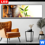 Wechselmotiv Dia Buddha Kopf Seerose Panorama Produktvorschau mit dem Bild Buddha Kopf & Seerose im Format Panorama.