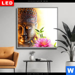 Wechselmotiv Dia Buddha Kopf Seerose Quadrat Produktvorschau mit dem Bild Buddha Kopf & Seerose im Format Quadrat.
