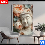 Wechselmotiv Dia Buddha Statue Mit Blueten Hochformat Produktvorschau mit dem Bild Buddha-Statue mit Blüten im Format Hochformat.