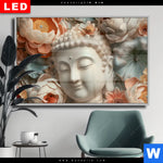 Wechselmotiv Dia Buddha Statue Mit Blueten Querformat Produktvorschau mit dem Bild Buddha-Statue mit Blüten im Format Querformat.