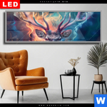 Wechselmotiv Dia Bunter Hirsch In Flammen Panorama Produktvorschau mit dem Bild Bunter Hirsch in Flammen im Format Panorama.