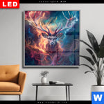 Wechselmotiv Dia Bunter Hirsch In Flammen Quadrat Produktvorschau mit dem Bild Bunter Hirsch in Flammen im Format Quadrat.