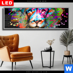 Wechselmotiv Dia Bunter Loewe Schwarz Panorama Produktvorschau mit dem Bild Bunter Löwe Schwarz im Format Panorama.