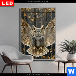 Wechselmotiv Dia Eule Inmitten Goldener Blaetter Hochformat Produktvorschau mit dem Bild Eule inmitten goldener Blätter im Format Hochformat.