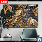 Wechselmotiv Dia Eule Und Goldene Blaetter Querformat Produktvorschau mit dem Bild Eule und goldene Blätter im Format Querformat.